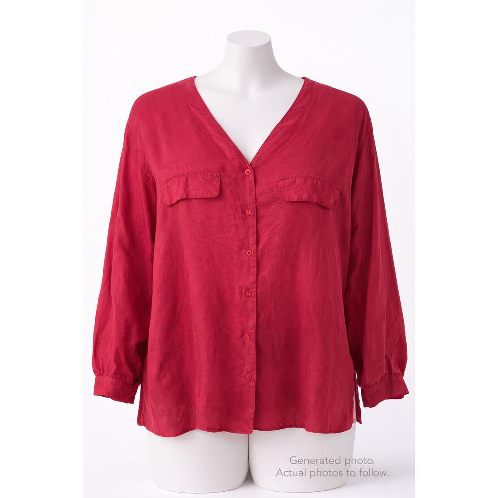 Vintage Silk Button Front Pocket Blouse Lightweight Minimalist Office Top L